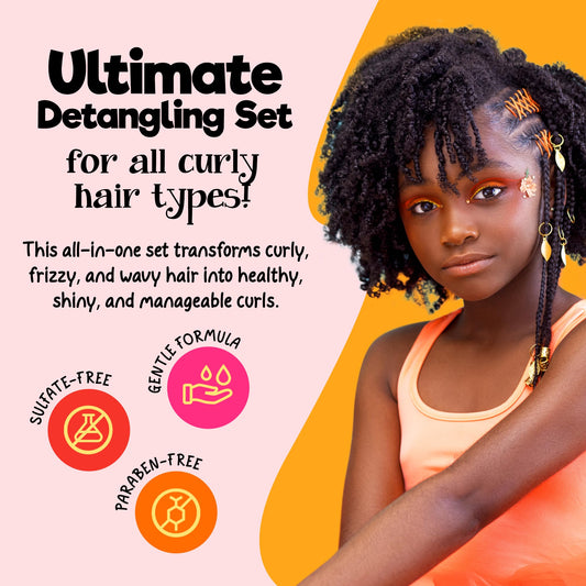 CurlyKids detangle spray close-up nozzle illustrating quick-spray slip for easier brushing