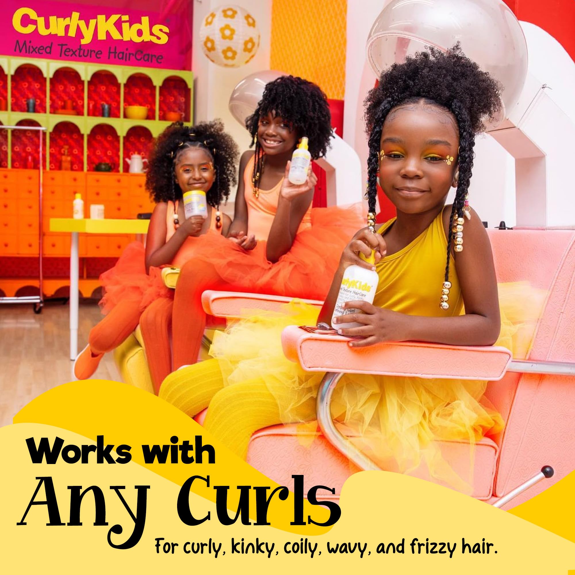 Child with twist-out styled using CurlyKids showing defined, bouncy curls