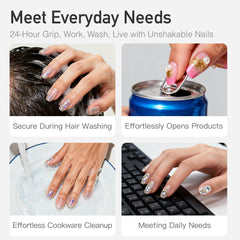 CurvLife application in use attaching a press-on nail fast for quick, secure results