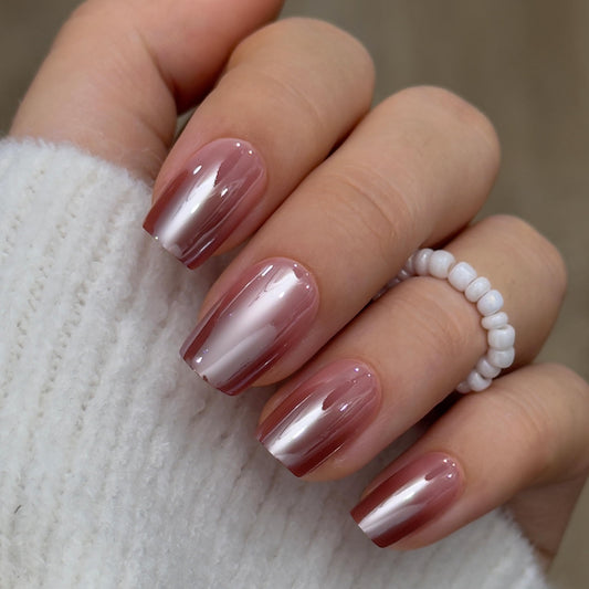 CurvLife close-up of glossy apricot-brown pearl finish highlighting handmade gel detail