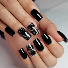 CurvLife side profile of a single press-on nail demonstrating soft-gel flexibility for comfort