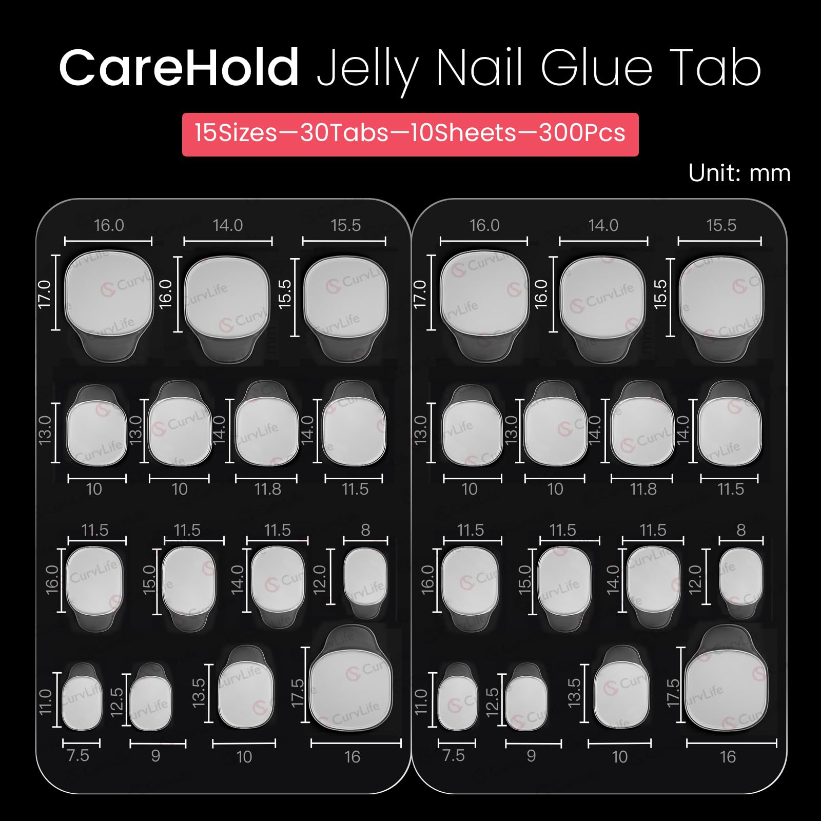 CurvLife CareHold Pro spread showing all sizes for accurate fit and selection
