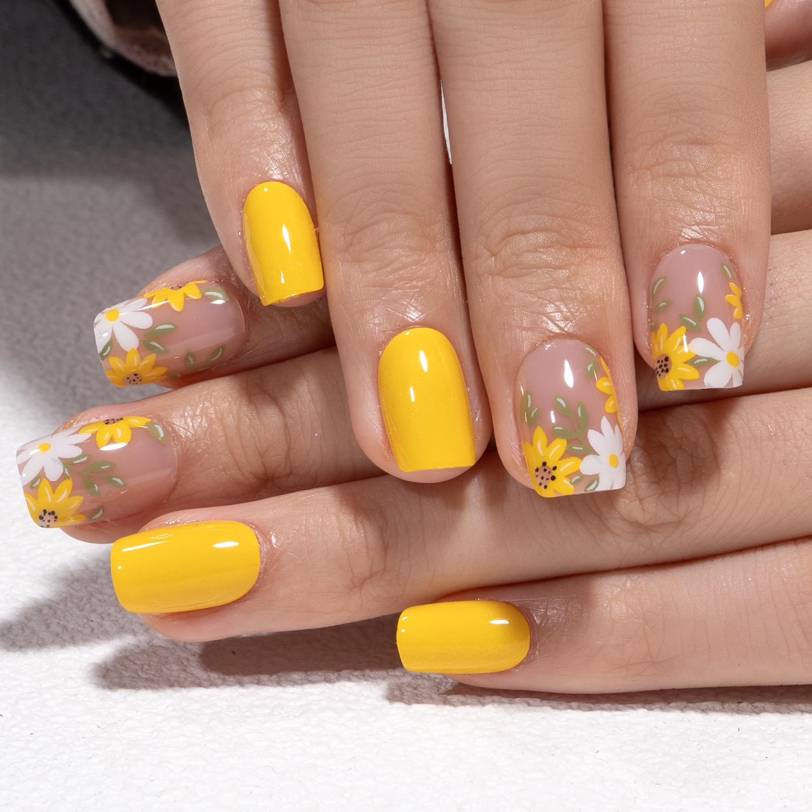 CurvLife close-up of hand-painted yellow flower detail for polished look
