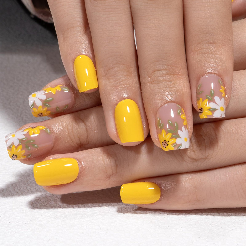 CurvLife close-up of hand-painted yellow flower detail for polished look