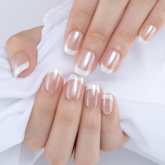 CurvLife close-up of French tip detail highlighting handmade gel finish for salon shine
