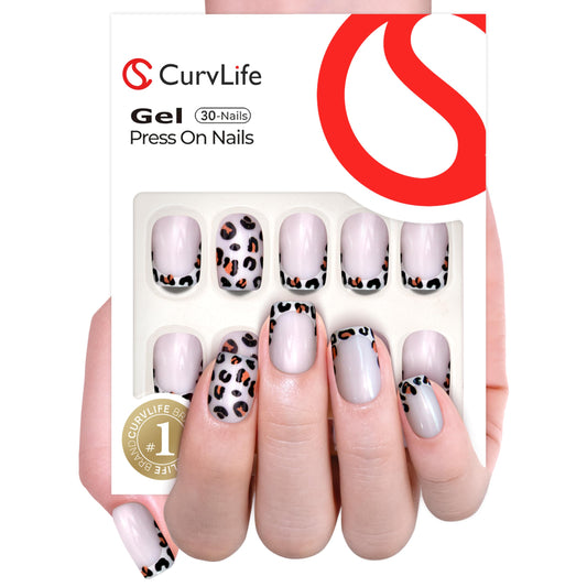 CurvLife close-up of leopard-print French tip detail highlighting precise hand-finished pattern