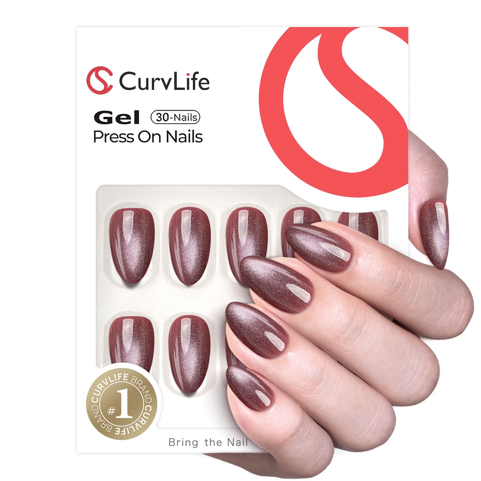 CurvLife close-up of cat-eye gel-polish detail highlighting glossy depth and texture