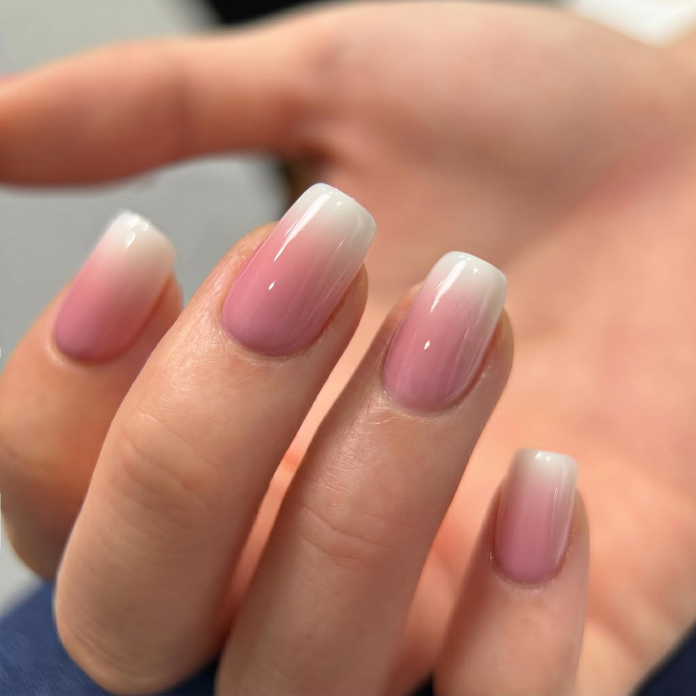 Curvlife close-up of ivory gradient texture highlighting handmade gel polish finish and durability