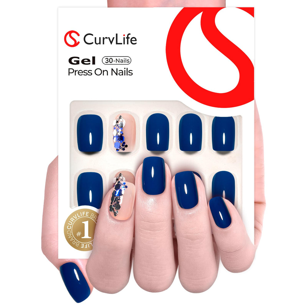CurvLife close-up of Deeping Blue soft-gel polish showing rich, long-lasting shine