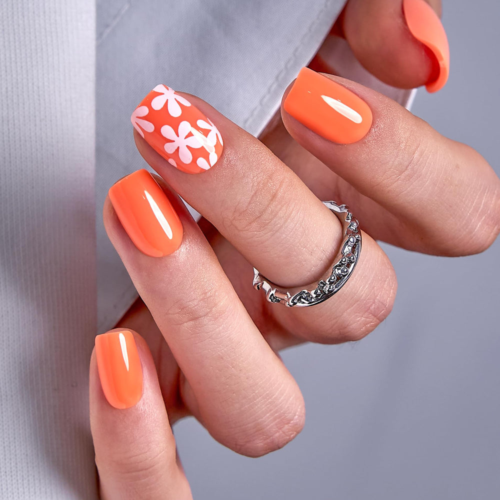 CurvLife front packaging with orange flower press-on nails showing style and instant polish