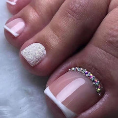CurvLife front packaging showing glossy white French press-on toes for quick pedicures