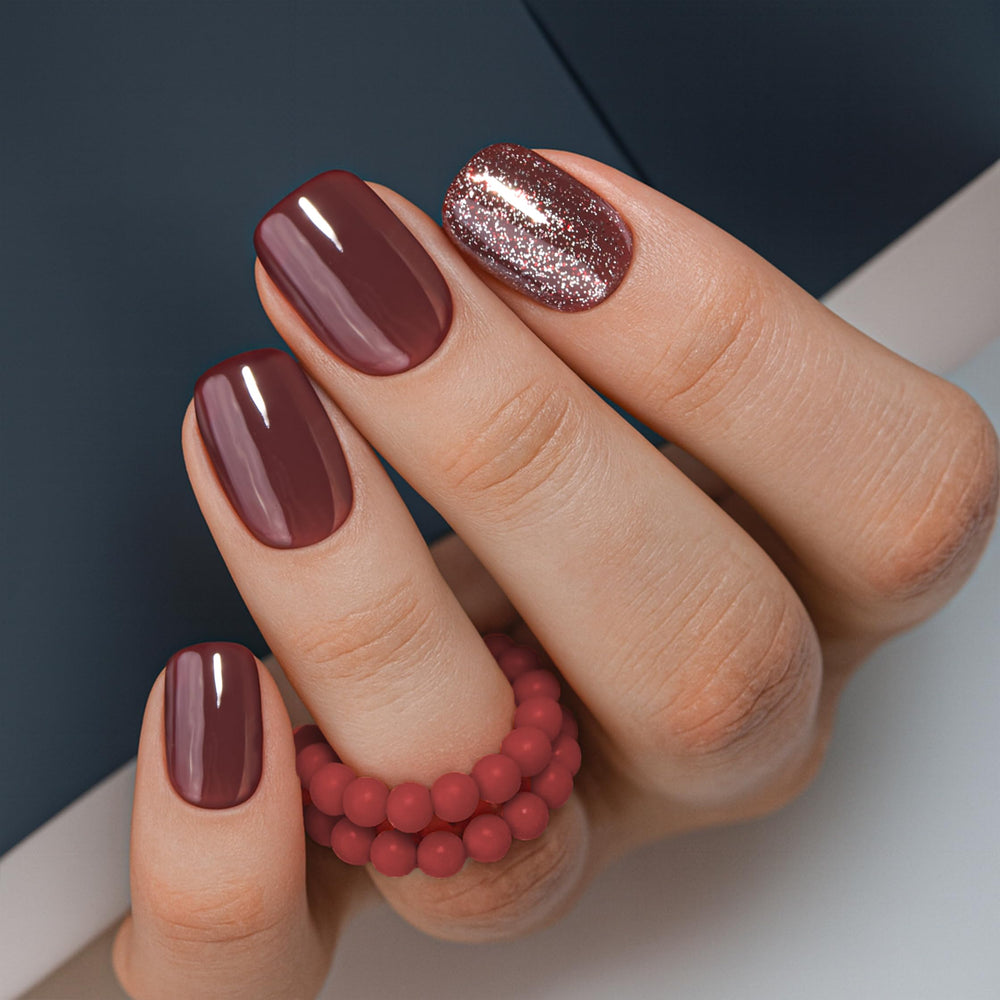 CurvLife front packaging showing wine red glitter and apricot design benefit quick salon look