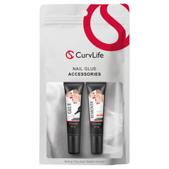 CurvLife front packaging showing glue and remover kit for neat travel-ready nails