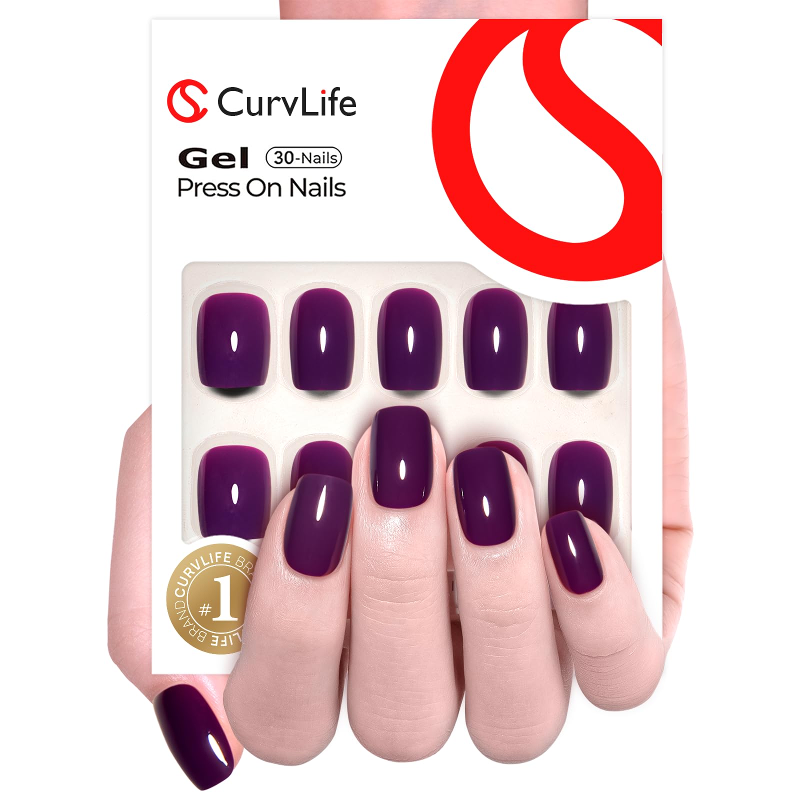 CurvLife front packaging showing full cover reflective purple nails and benefits