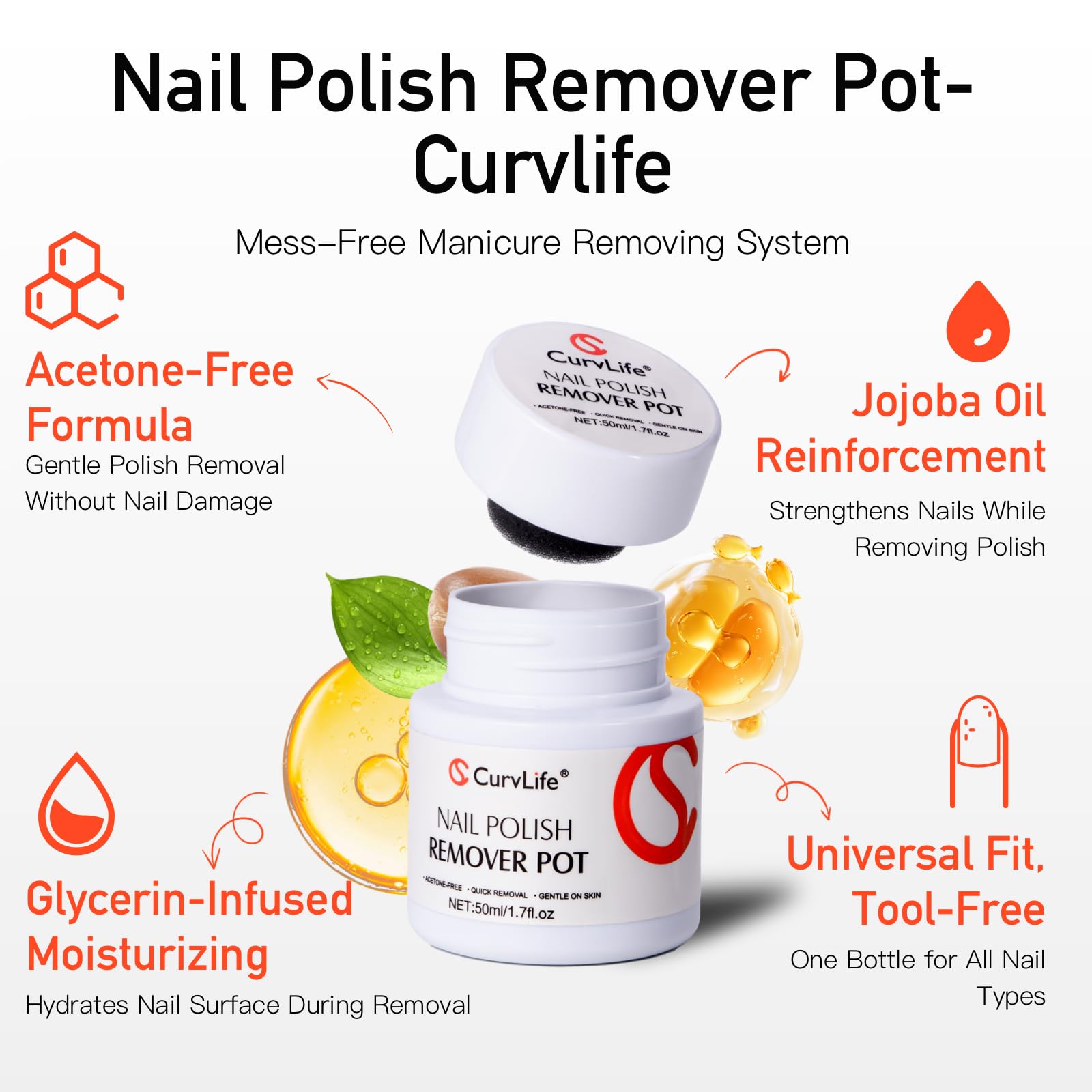Hand using CurvLife pot to remove polish quickly and safely
