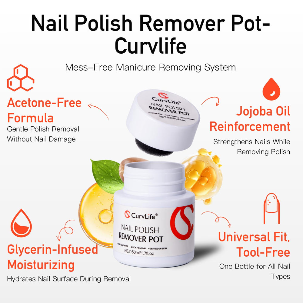 Hand using CurvLife pot to remove polish quickly and safely