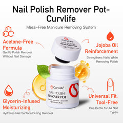 Hand using CurvLife pot to remove polish quickly and safely
