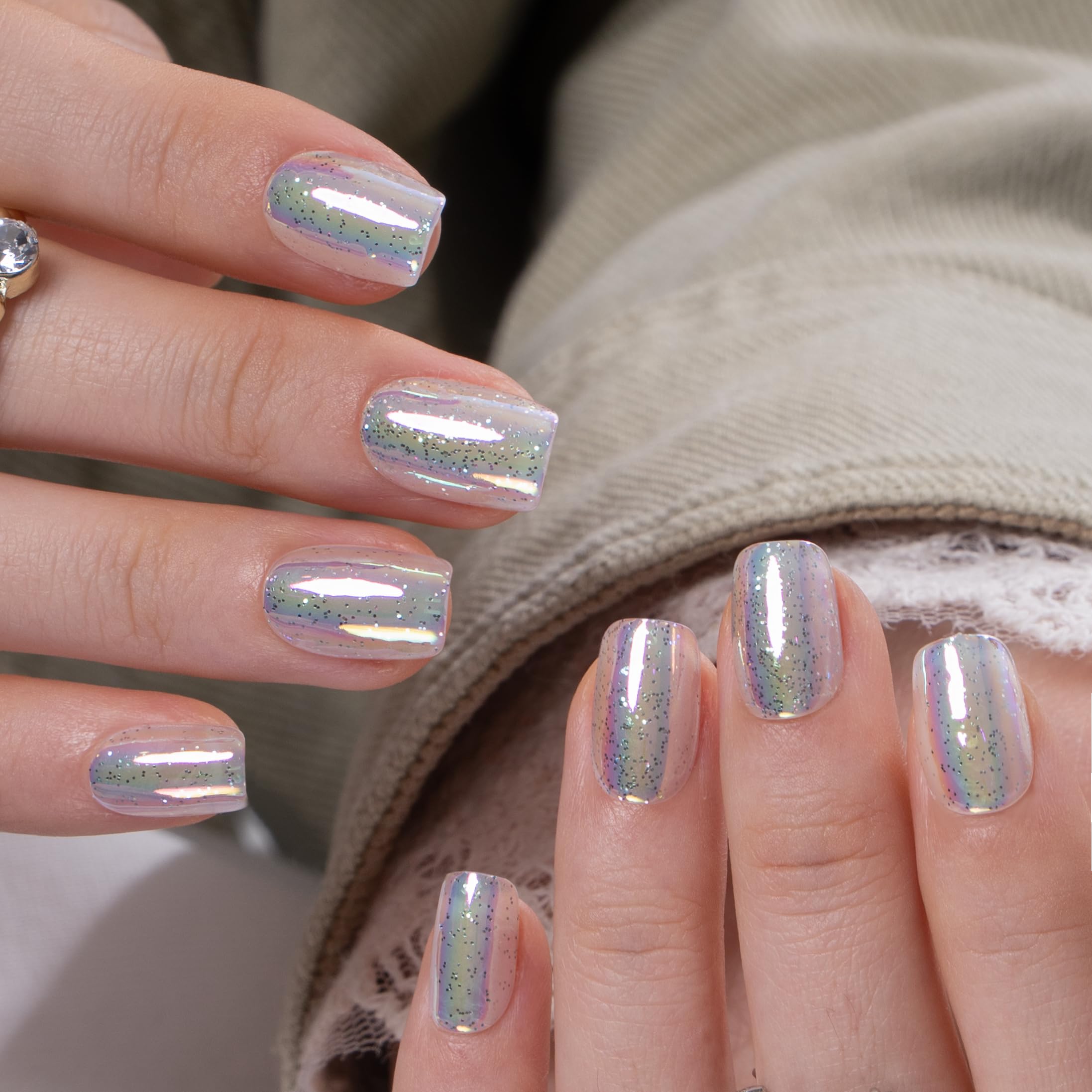 CurvLife model hands wearing Fairy Frost nails showing polished look