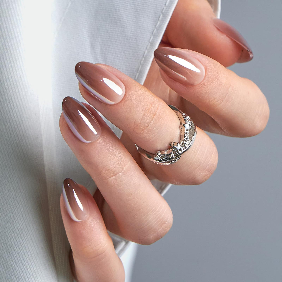 CurvLife mocha chrome front packaging showing 30-piece kit and tools for quick manicure