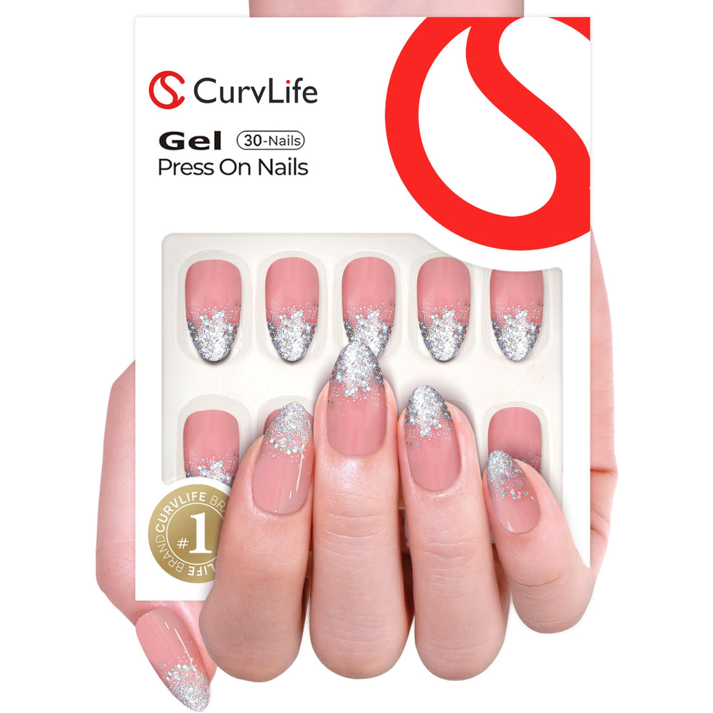 CurvLife close-up of glitter texture revealing handcrafted gel polish detail