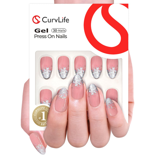 CurvLife close-up of glitter texture revealing handcrafted gel polish detail