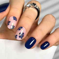 CurvLife close-up of glossy navy petal finish highlighting salon shine