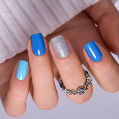 CurvLife ocean blue full-cover nails front packaging showing set and accessories for convenience