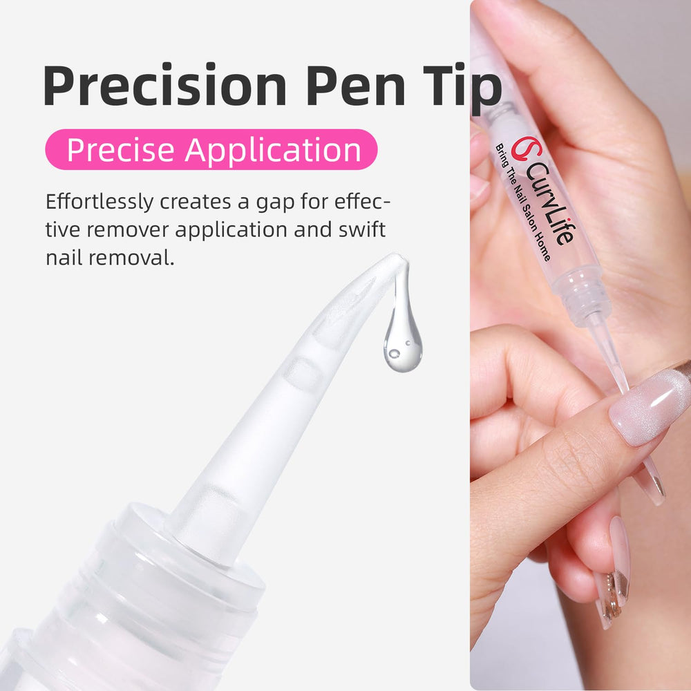 CurvLife pen in use lifting a press-on nail gently with minimal product