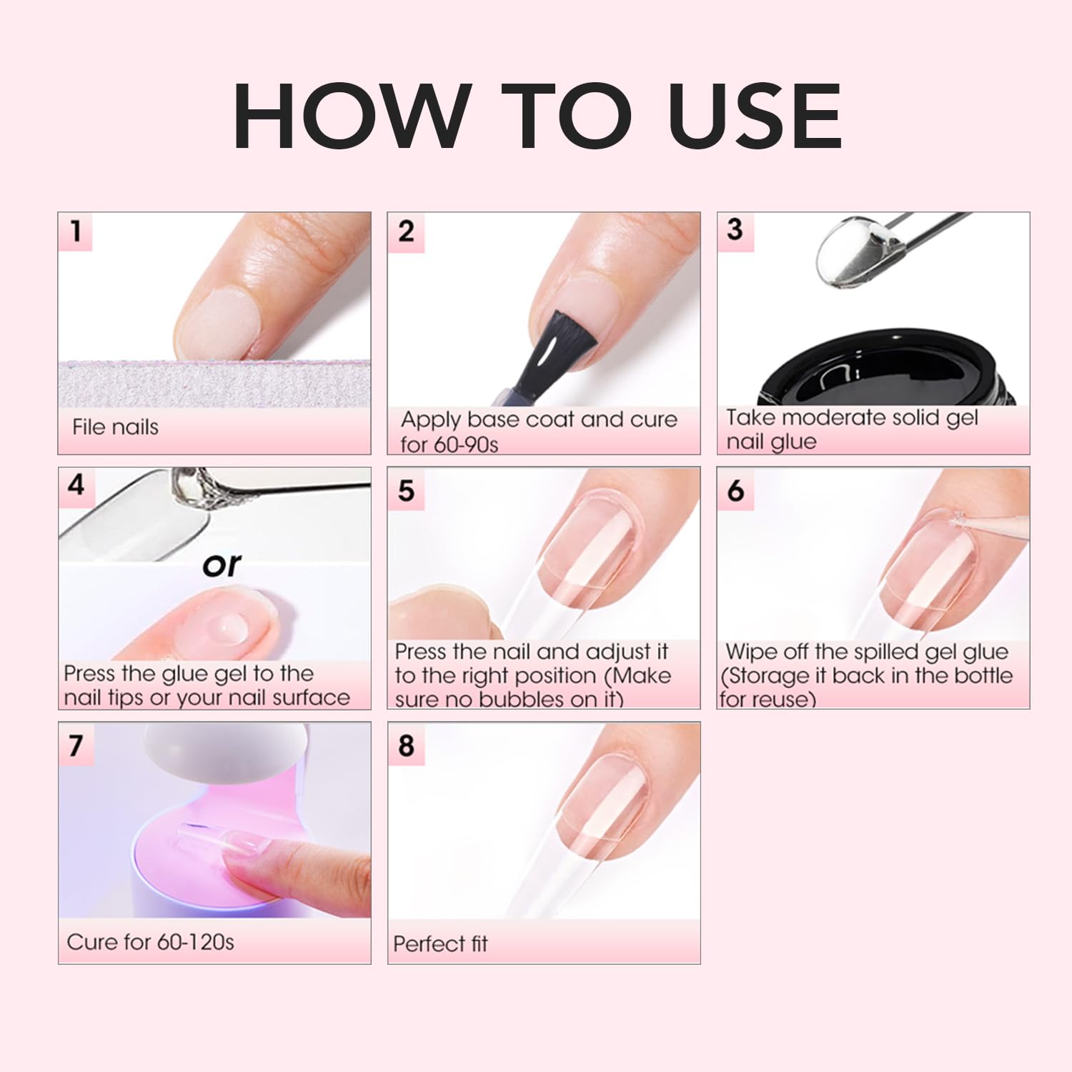 CurvLife press-on application with user pressing nail showing neat, mess-free fit