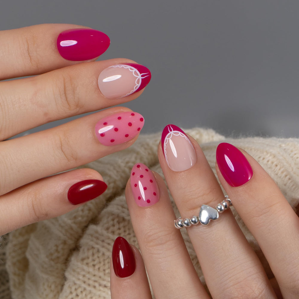 CurvLife press-on nails held in hand showing scale and comfortable short length