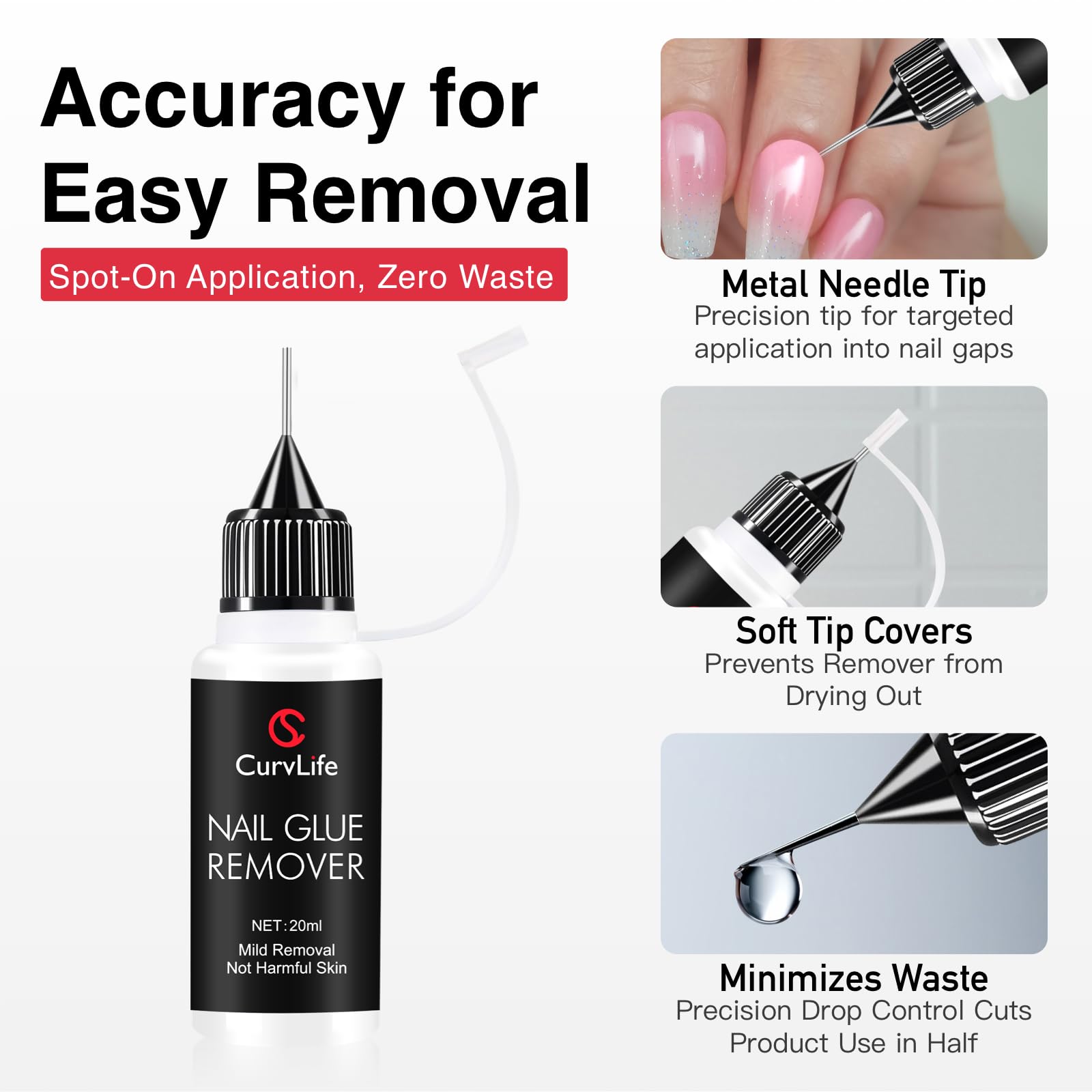 CurvLife droplet on fingernail demonstrating application and safe lifting benefit