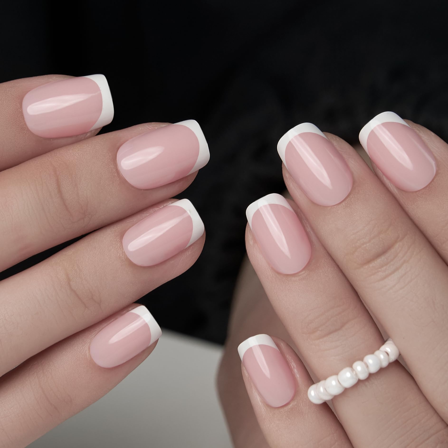 Curvlife short square nails on hand demonstrating natural fit and comfortable wear benefit
