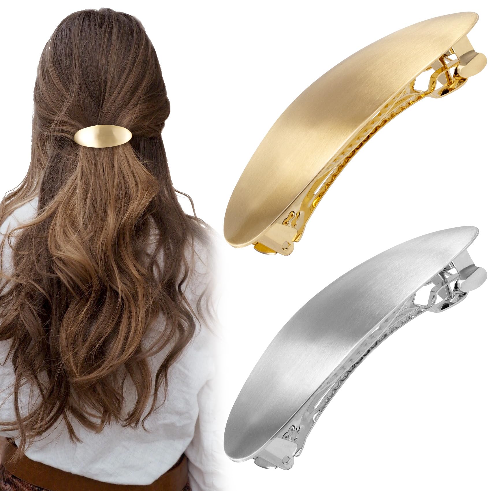CustomyLife front view showing both gold and silver barrettes with polished benefit