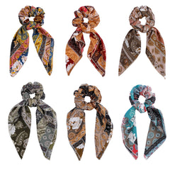 Cutewing paisley scrunchie pack front view showing six colors and gift-ready look
