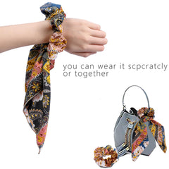 Cutewing scrunchie worn in a ponytail showing stylish paisley movement and hold