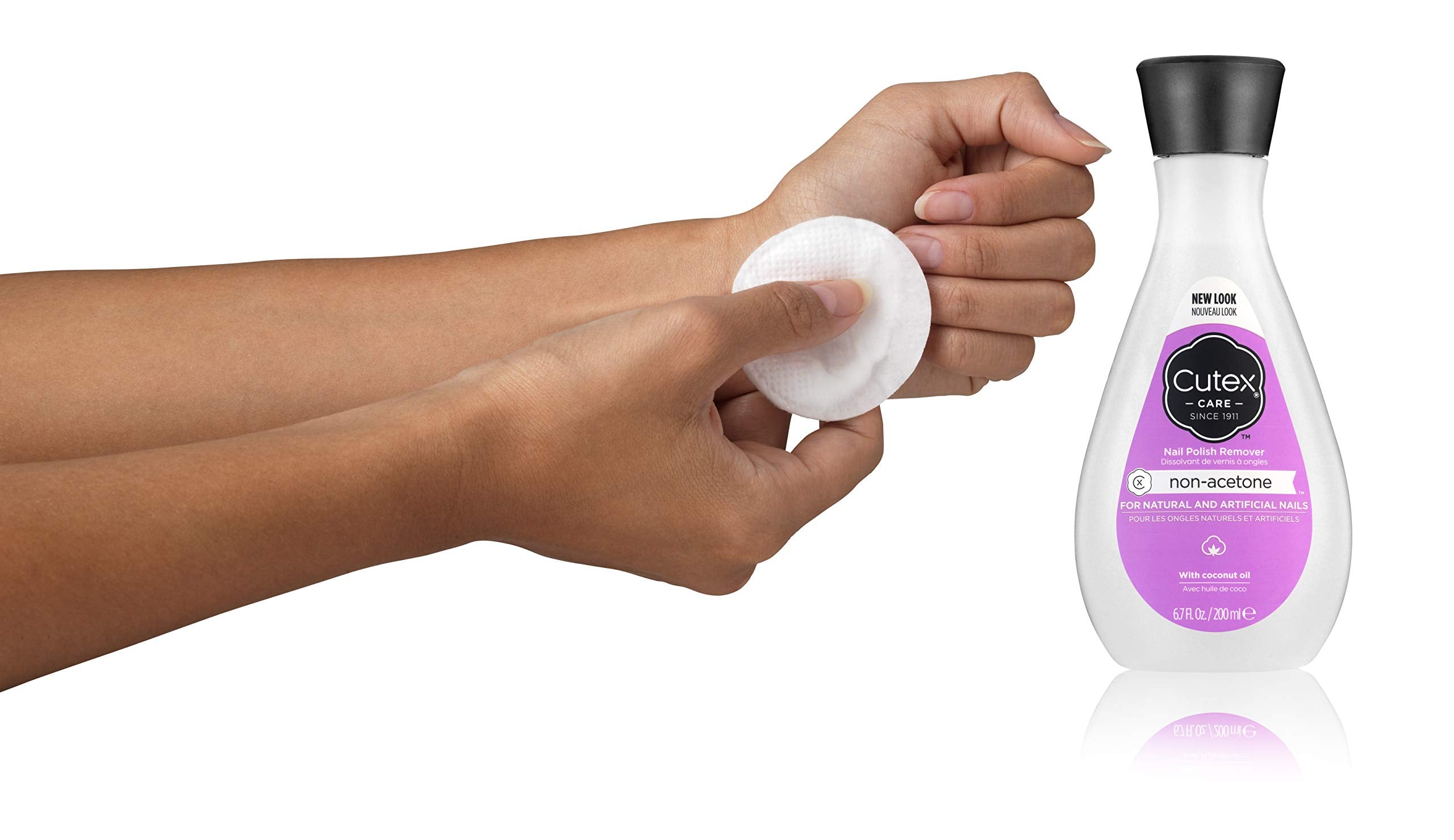 Cutex non-acetone close-up liquid texture highlights gentle formula benefits