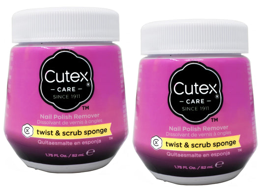 Cutex front packaging showing two Twist & Scrub pots for quick polish removal