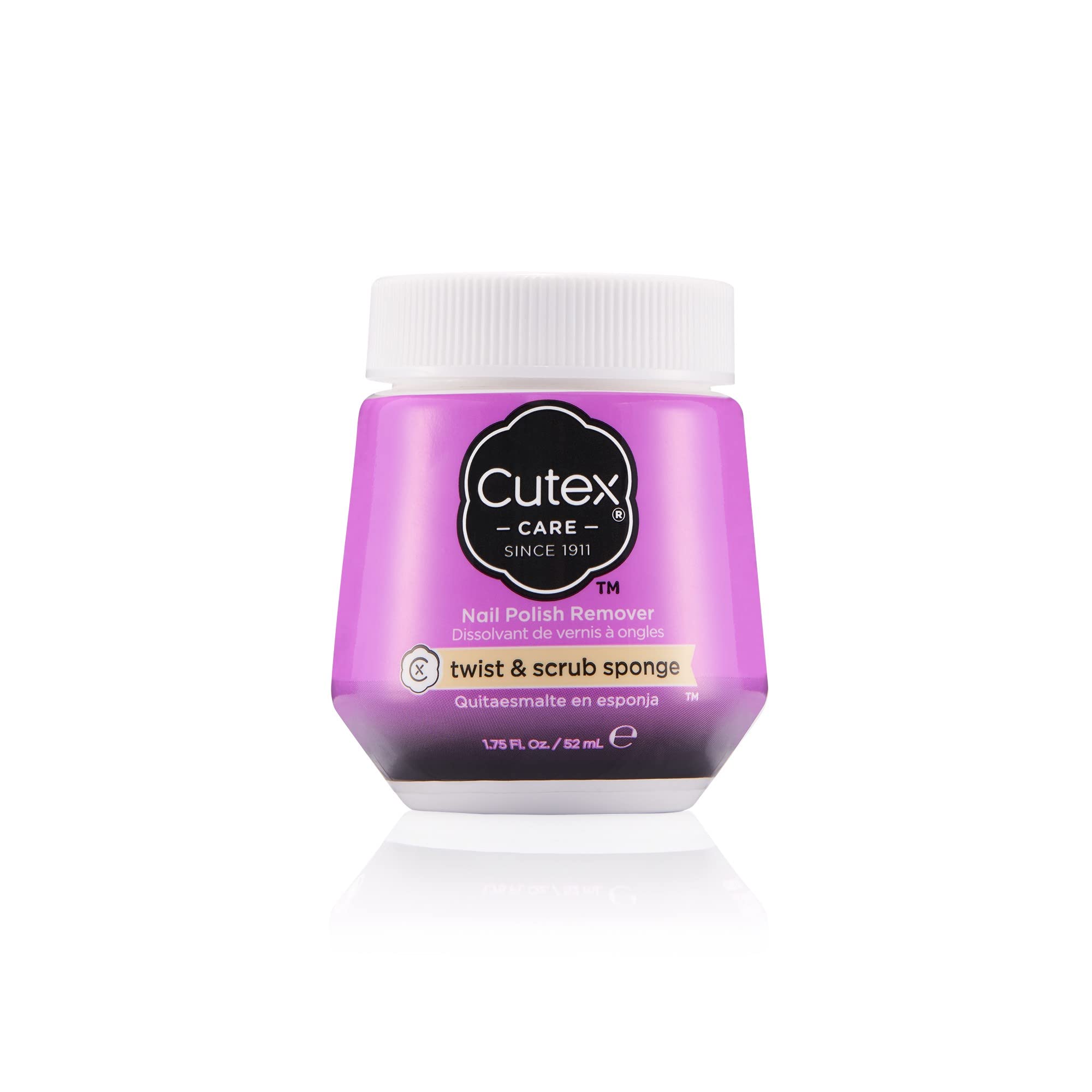 Cutex Twist & Scrub jar front view showing compact design and spill-resistant lid benefit