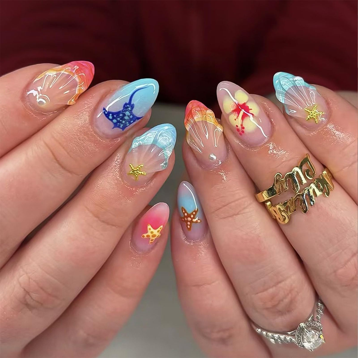 CUZIAM front packaging showing blue ocean and floral press-on nails benefit quick start