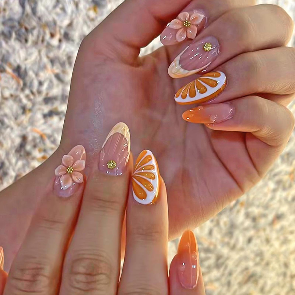 CUZIAM front packaging showing orange-slice nails and included tools for quick styling