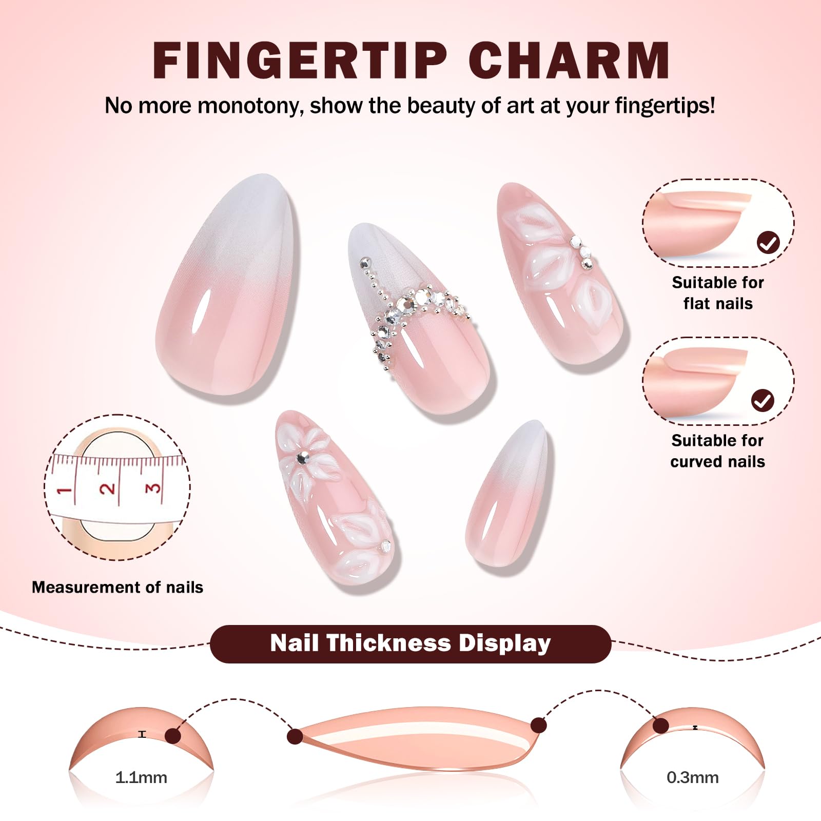 CUZIAM size comparison on fingers showing fit and natural almond shape for correct sizing