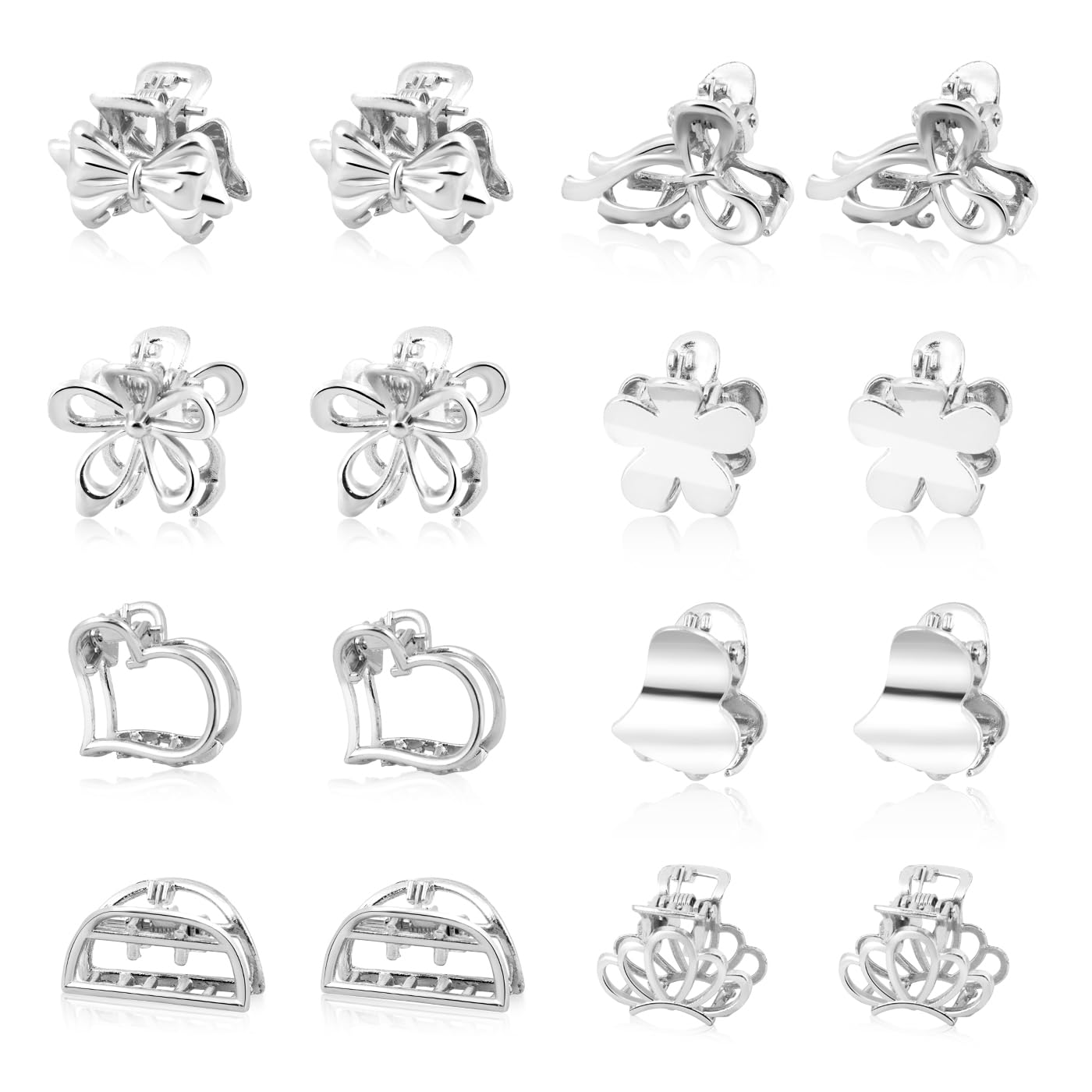 CWJCYTNSN front view of 16 mini silver clips showing variety and portability