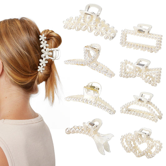 CWJCYTNSN front view of pearl hair claw clips showing elegant design and secure hold