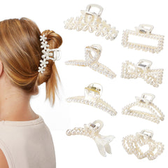 CWJCYTNSN front view of pearl hair claw clips showing elegant design and secure hold