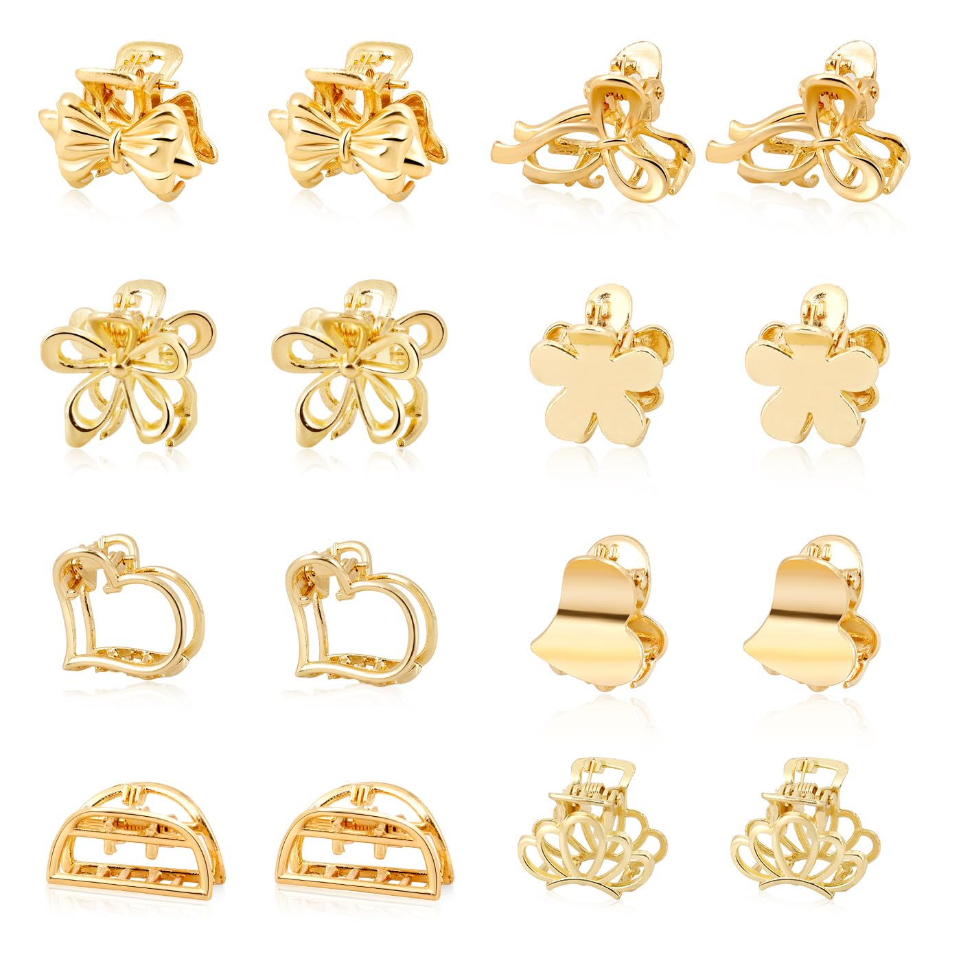 CWJCYTNSN front view of gold mini hair clips showing variety and portability