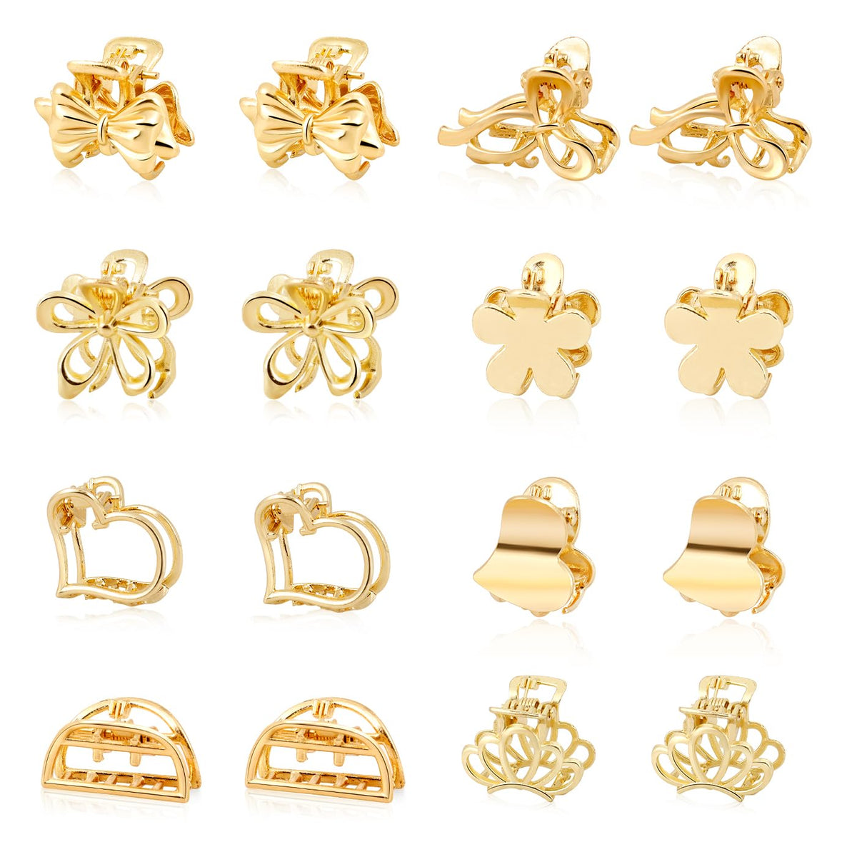 CWJCYTNSN front view of gold mini hair clips showing variety and portability