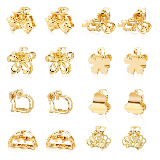 CWJCYTNSN front view of gold mini hair clips showing variety and portability