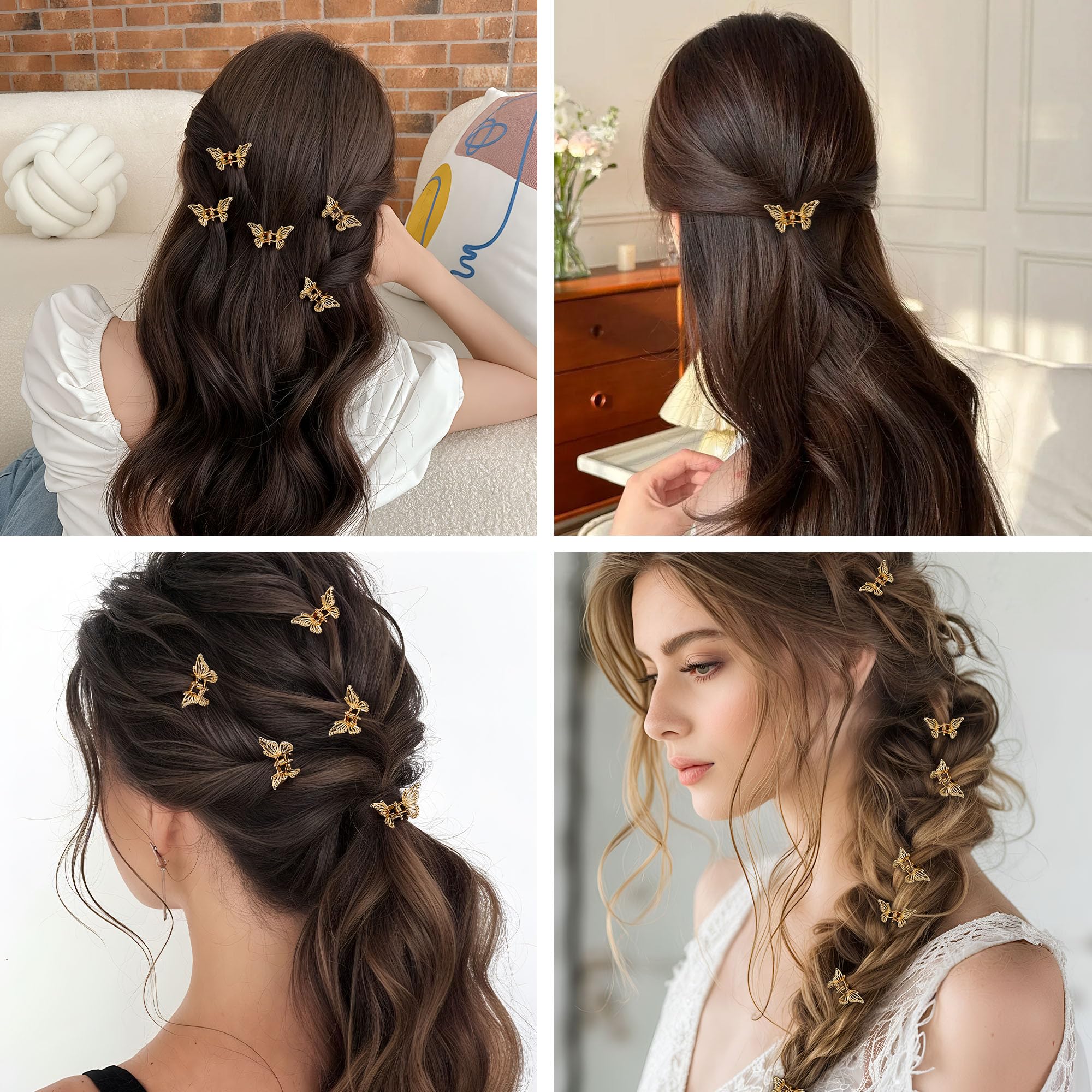 CWJCYTNSN clipped into bangs on model demonstrating secure hold and pretty decorative effect