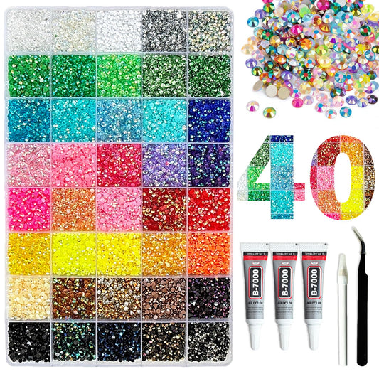 CXPHT 40-grid storage box of 3mm rhinestones, organized for efficient crafting