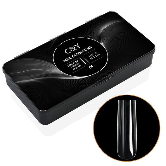 Cycullinyt front packaging showing 250 clear tips and storage box, professional organization benefit